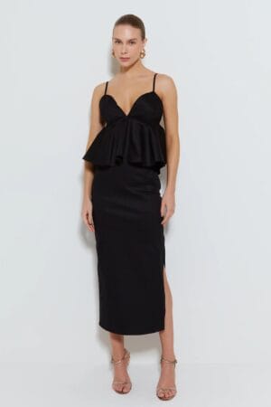 Saia Midi Reta Com Fenda Lateral