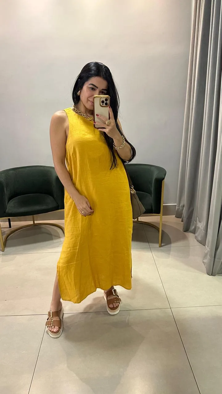 Vestido Linho Natural Color Com Bolso - Imagem 10