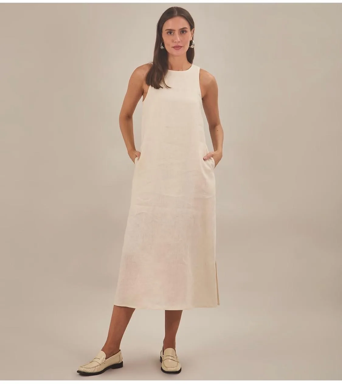 Vestido Linho Natural Color Com Bolso - Imagem 5