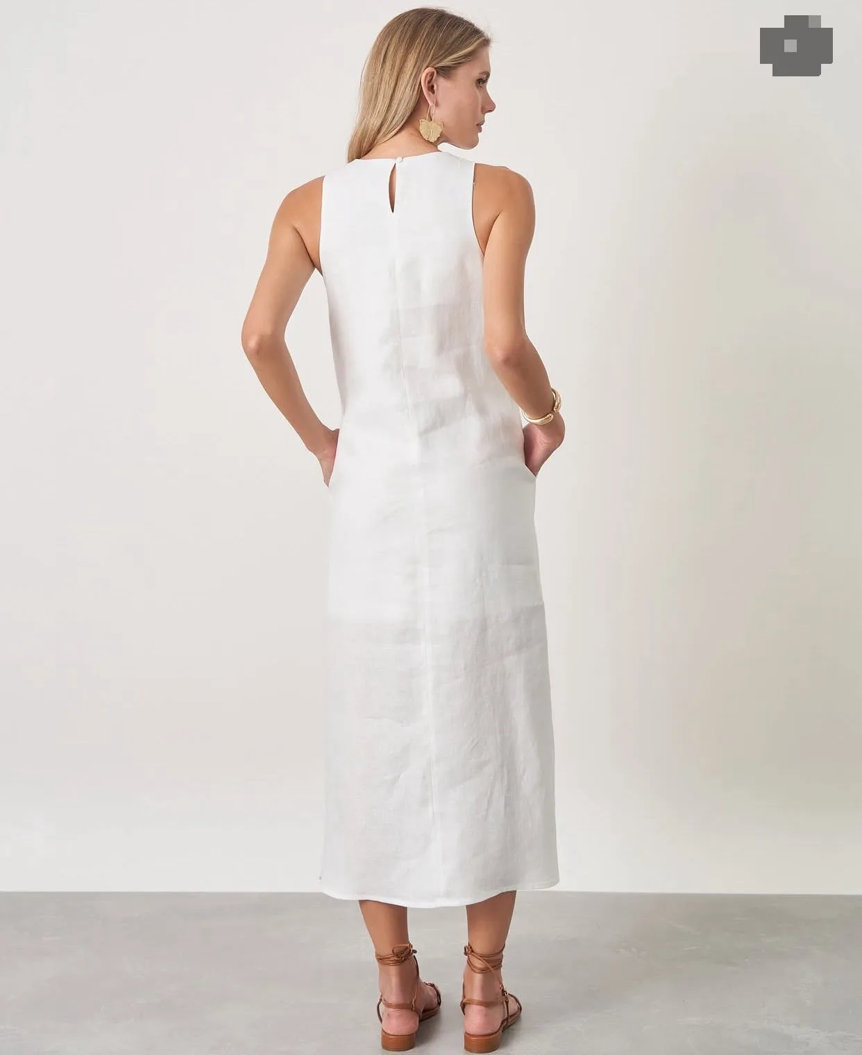 Vestido Linho Natural Color Com Bolso - Imagem 4