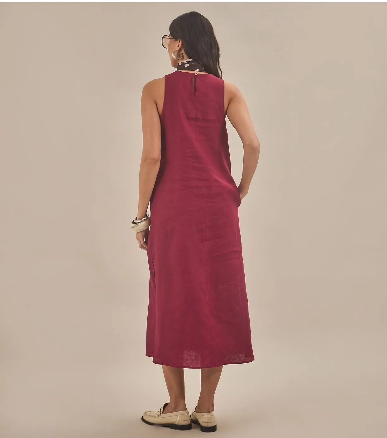 Vestido Linho Natural Color Com Bolso - Imagem 8