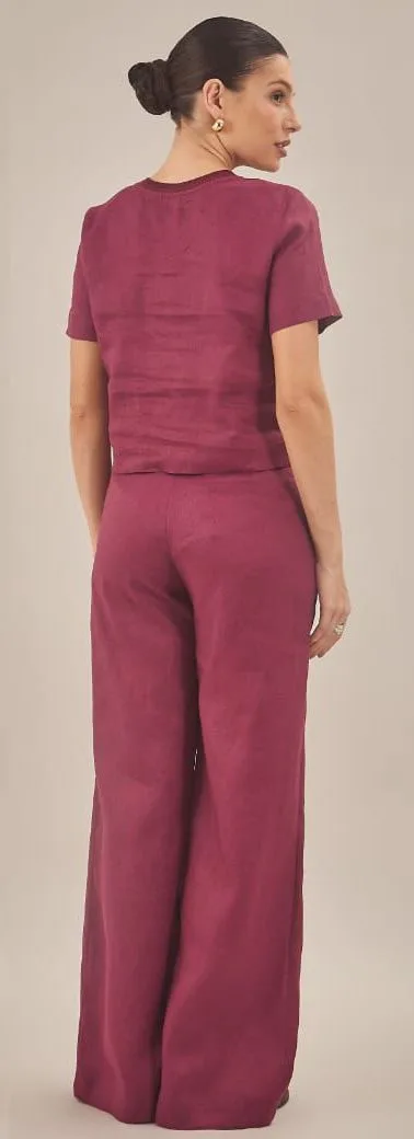 Conjunto Linho Natural Com Bordado Calça Wide Leg - Imagem 3