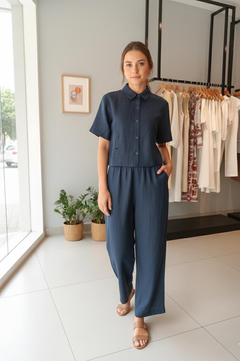 Conjunto Linho Natural Bordado Camisa