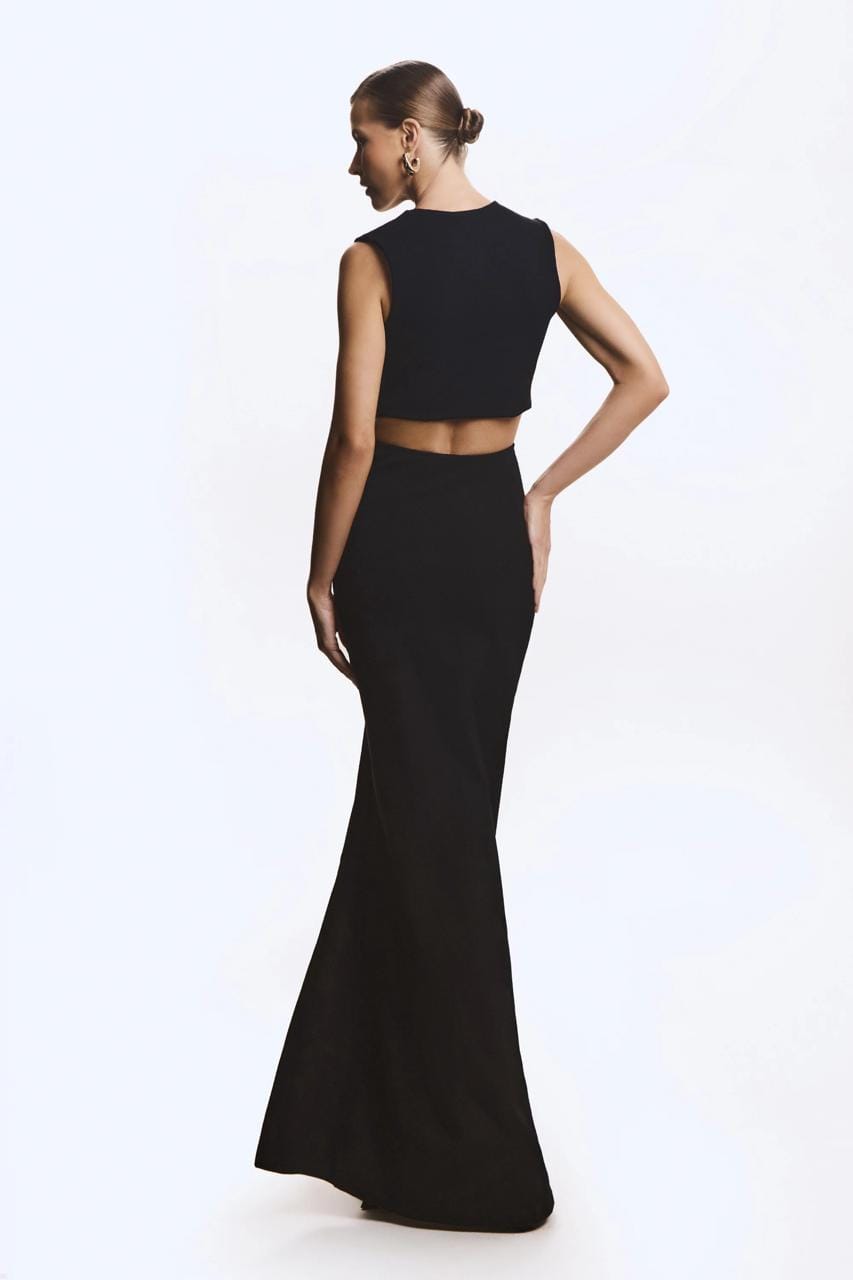 Vestido Longo Drapeado Com Canaleta Frontal - Imagem 2