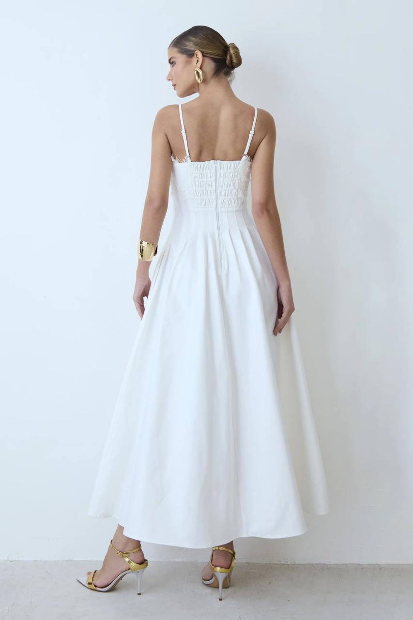 Vestido Midi Recortes Pespontados Cintura Renda Busto - Imagem 3