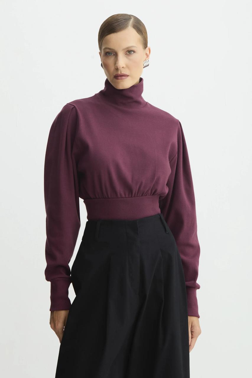 BLUSA MANGA LONGA GOLA ALTA AJUSTADA NA CINTURA - Imagem 4