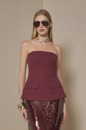 Top Corset Tomara Que Caia Alfaiataria Com Peplum