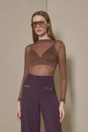 Blusa Feminina De Manga Longa Transparente - Choco