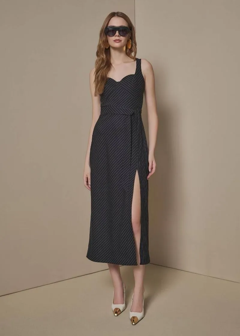 Vestido Midi Em Alfaiataria - Preto