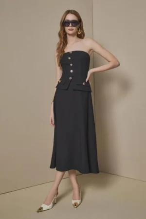 Vestido Midi De Botões Em Alfaiataria