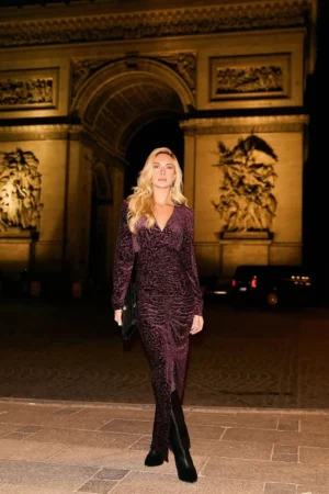 Vestido Midi Franzido Fenda De Veludo