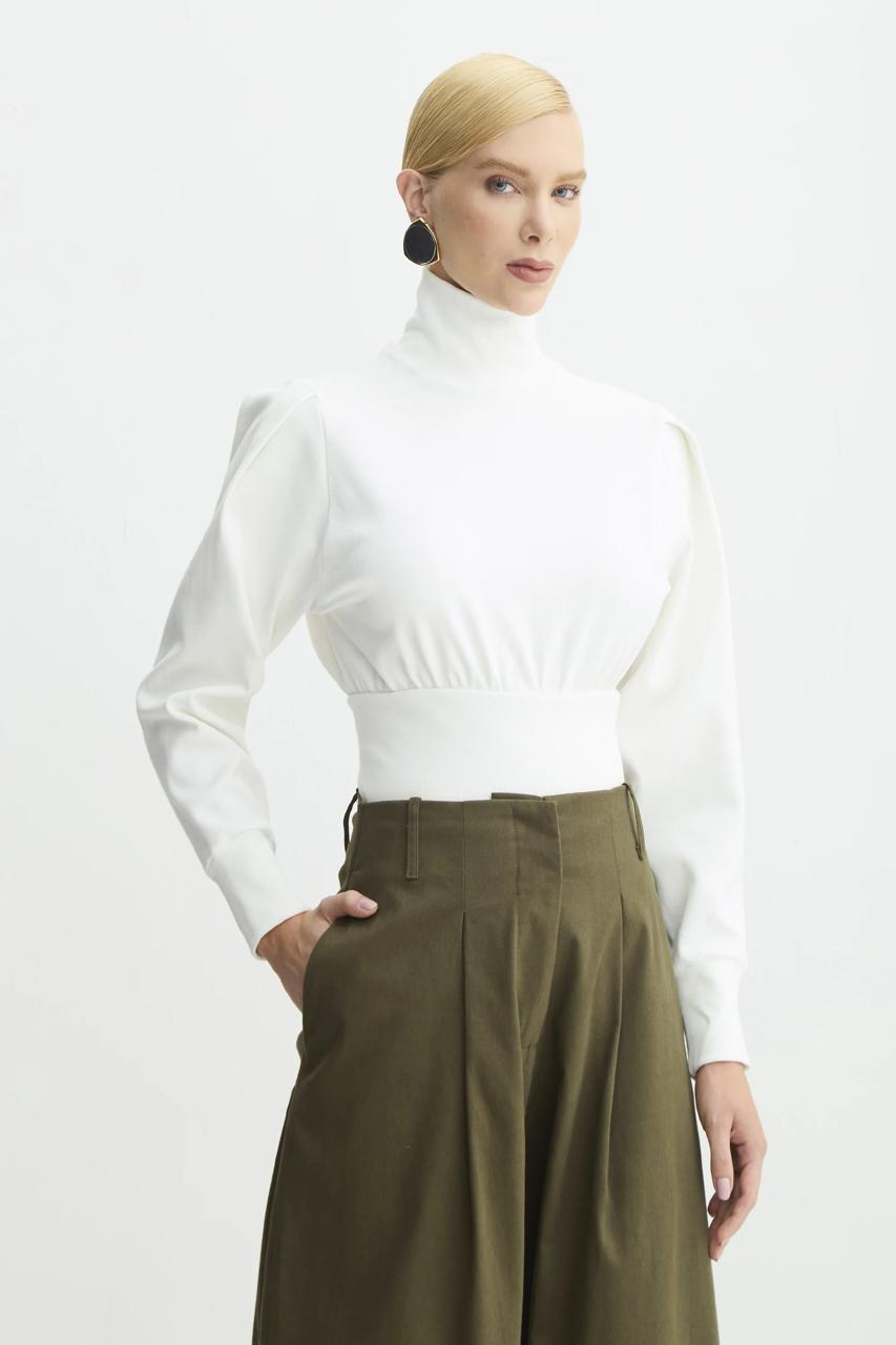 BLUSA MANGA LONGA GOLA ALTA AJUSTADA NA CINTURA - Imagem 2