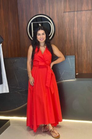 VESTIDO MIDI TRANSPASSADO COM FAIXA PARA AMARRACAO