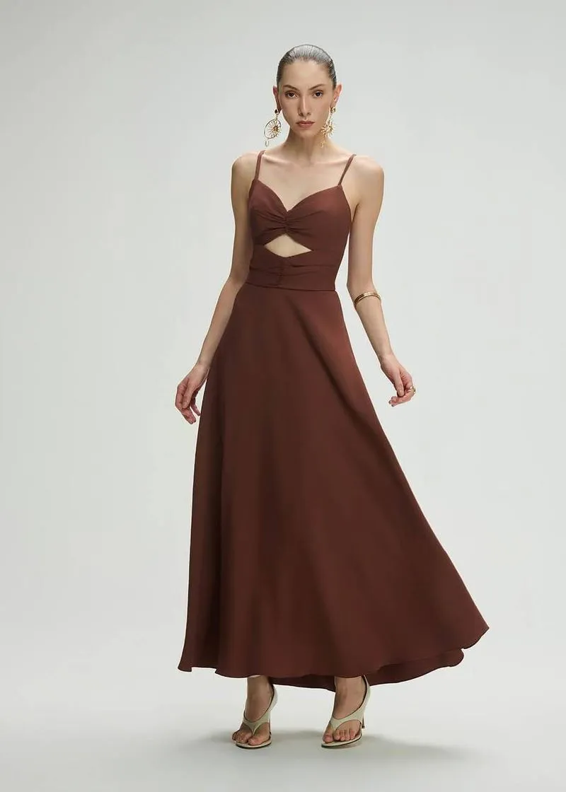 Vestido Maxi Midi Franzido Busto Em Alfaiataria - Imagem 6