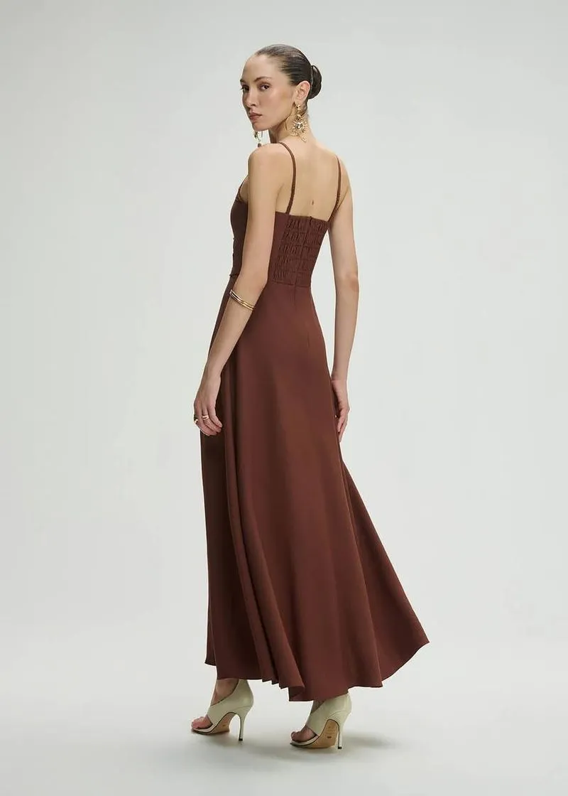 Vestido Maxi Midi Franzido Busto Em Alfaiataria - Imagem 7