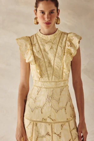 Vestido Bordado Daielle Amarelo